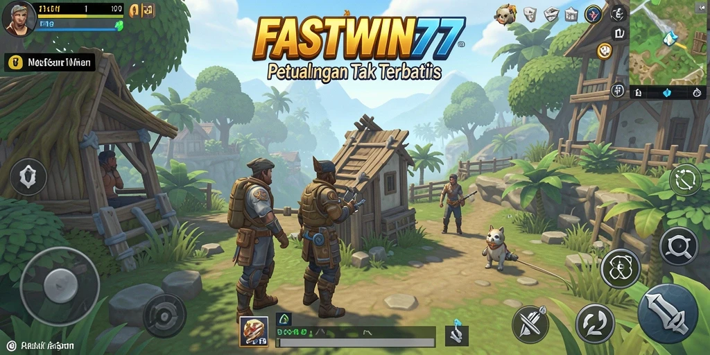 Screenshot dari gameplay <strong>FASTWIN77</strong> yang menampilkan eksplorasi dunia terbuka yang luas.