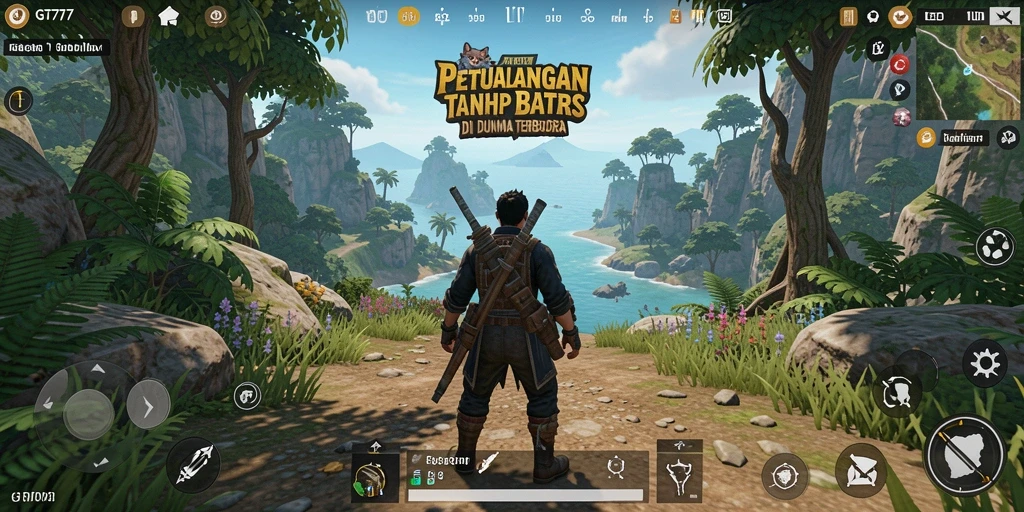 Screenshot menunjukkan pemain menjelajahi dunia Open World yang luas.