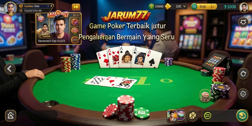 Tangkapan layar utama JARUM77 menampilkan gameplay poker yang menegangkan dan seru.