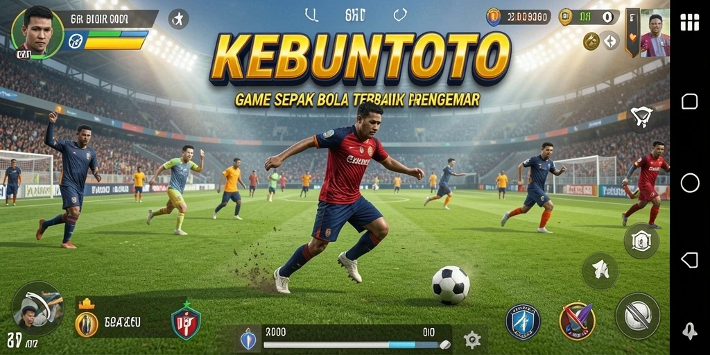 Screenshot menampilkan gameplay seru KEBUNTOTO dengan aksi sepak bola intens.