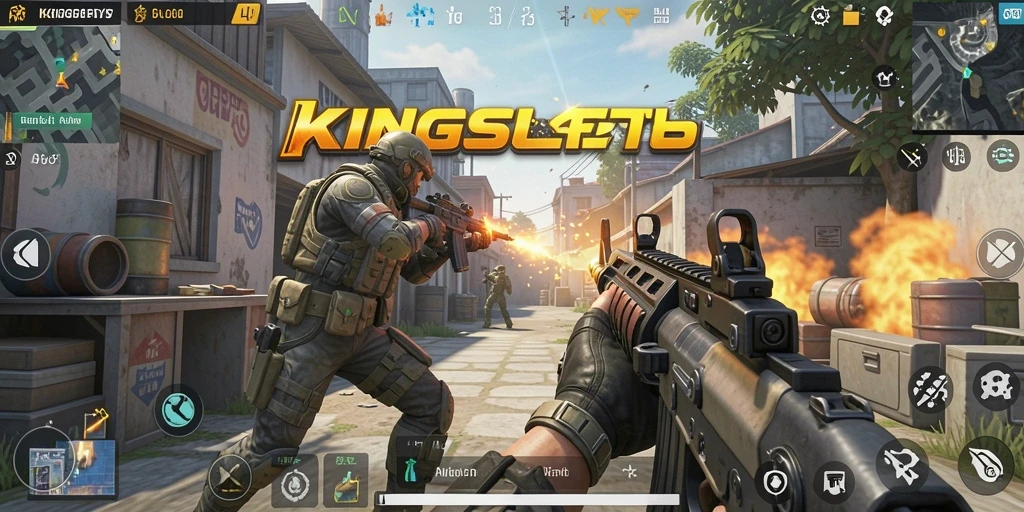 Screenshot KINGSLOT menampilkan aksi tembak-menembak yang seru dan menegangkan.