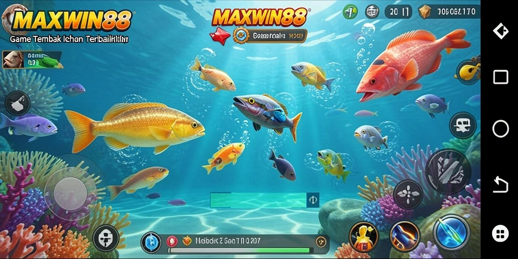 Tampilan gameplay seru dari MAXWIN88 dengan banyak ikan untuk ditembak.