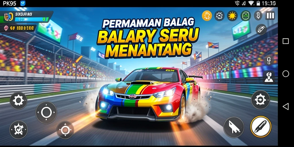 Screenshot dari gameplay balap yang intens dan penuh aksi.